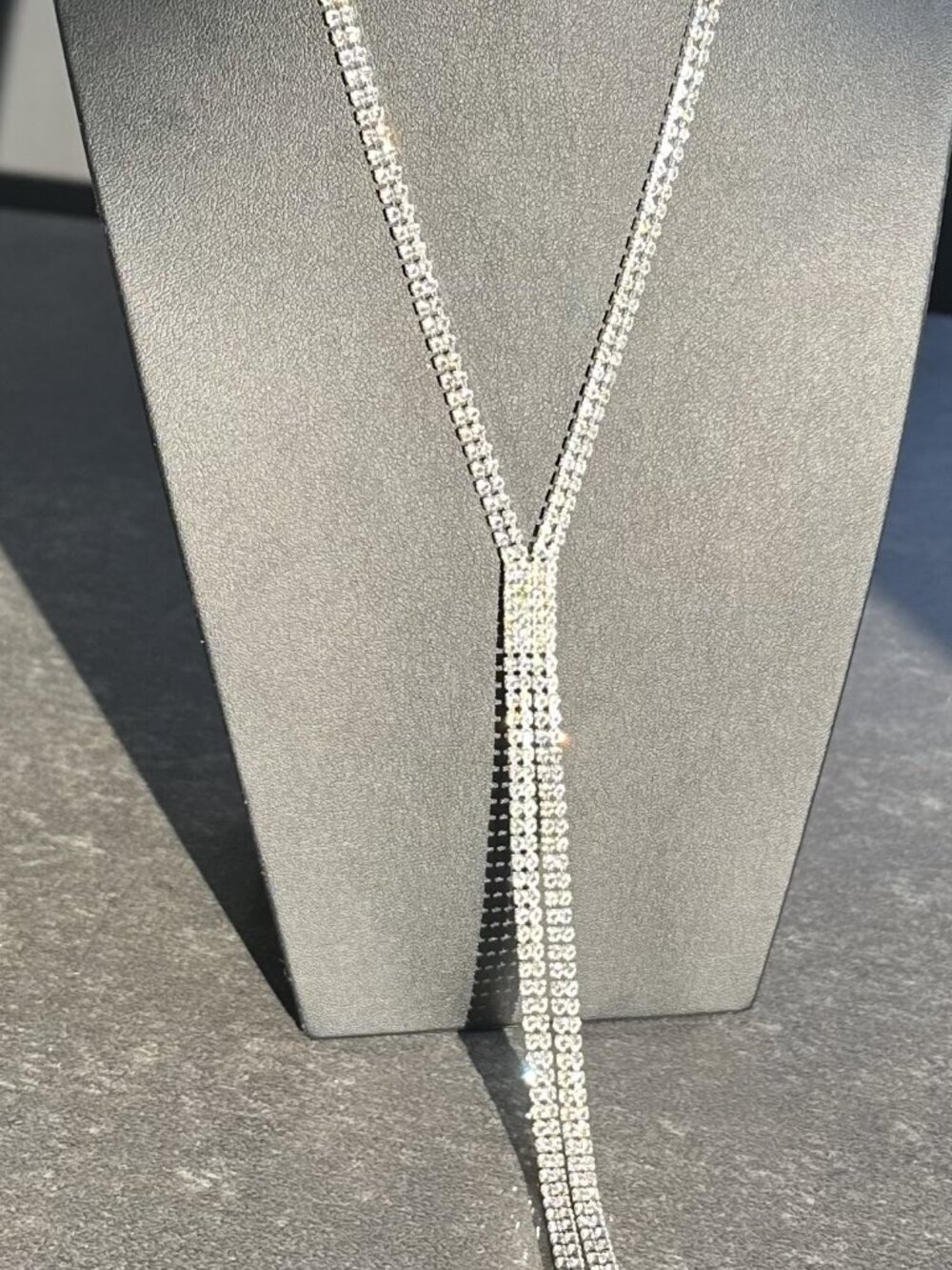 Silver Rhinestone Y Necklace Long Drop Necklace Elegant Sparkly Statement - Picture 9 of 10